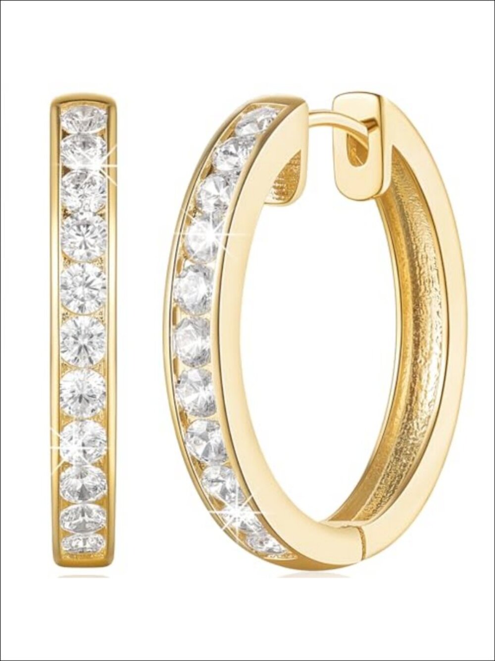 14K Gold Plated Hoop Earrings with Cubic Zirconia Huggie Design
